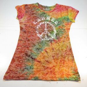 BEACH HIPPIE PEACE LOVE TIE DYE BURNOUT TEE T SHIRT Womens S CARMEL CALIFORNIA